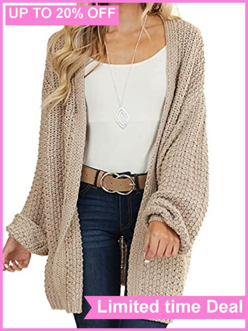 Oversized Open Front Knit Cardigan Midi Long Sleeve Batwing Sweater